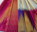 Half White Korvai Contrast Multi Color Temple Border with Body Butta Kanchipuram Silk Saree