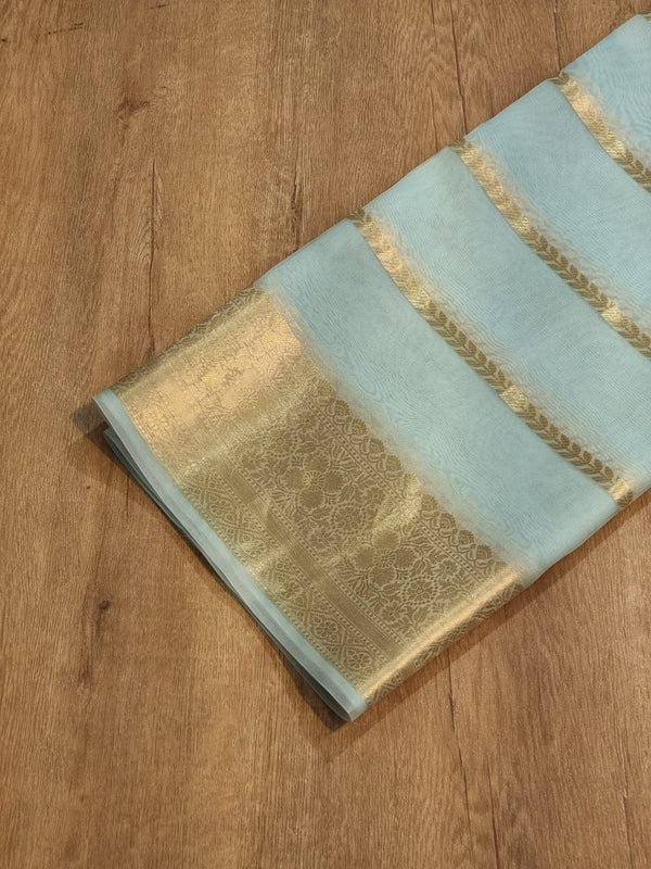 Pastel Blue Banarasi Kora Silk Saree