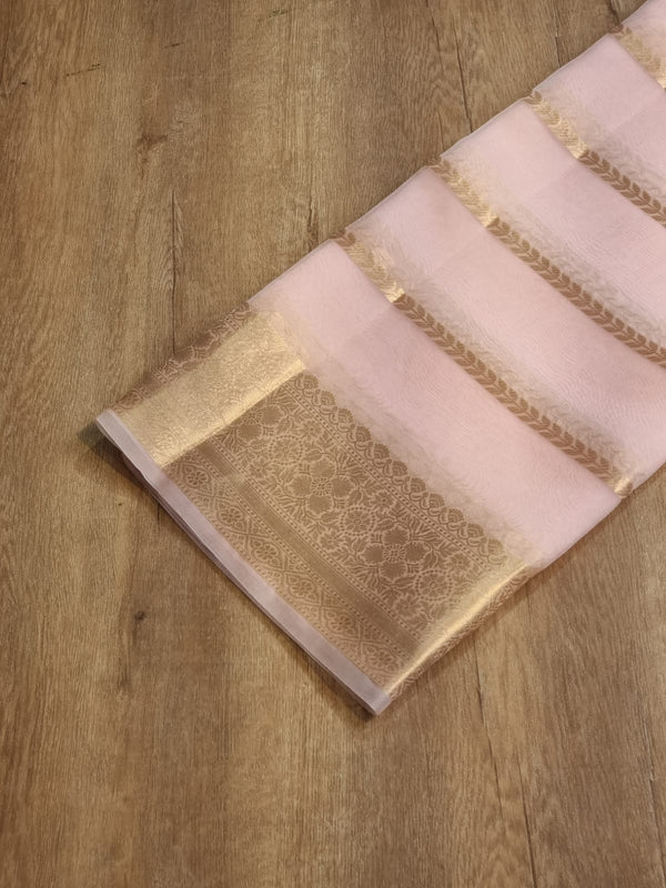 Pastel Pink Banarasi Kora Silk Saree