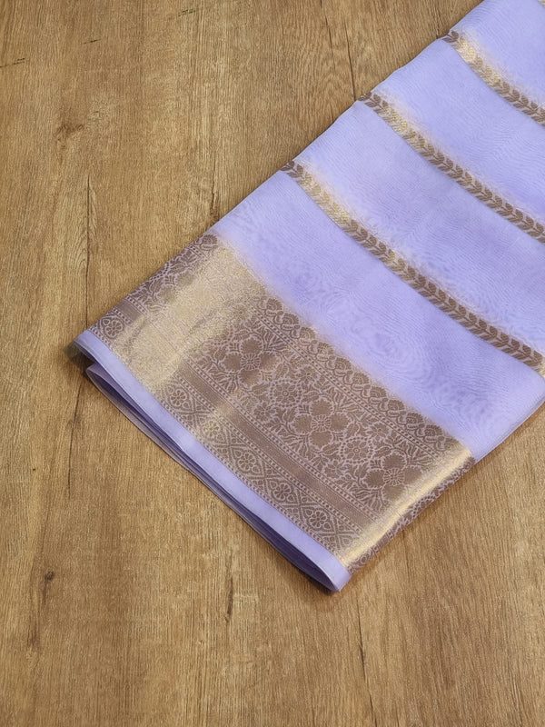 Lavender Banarasi Kora Silk Saree