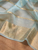 Pastel Blue Banarasi Kora Silk Saree