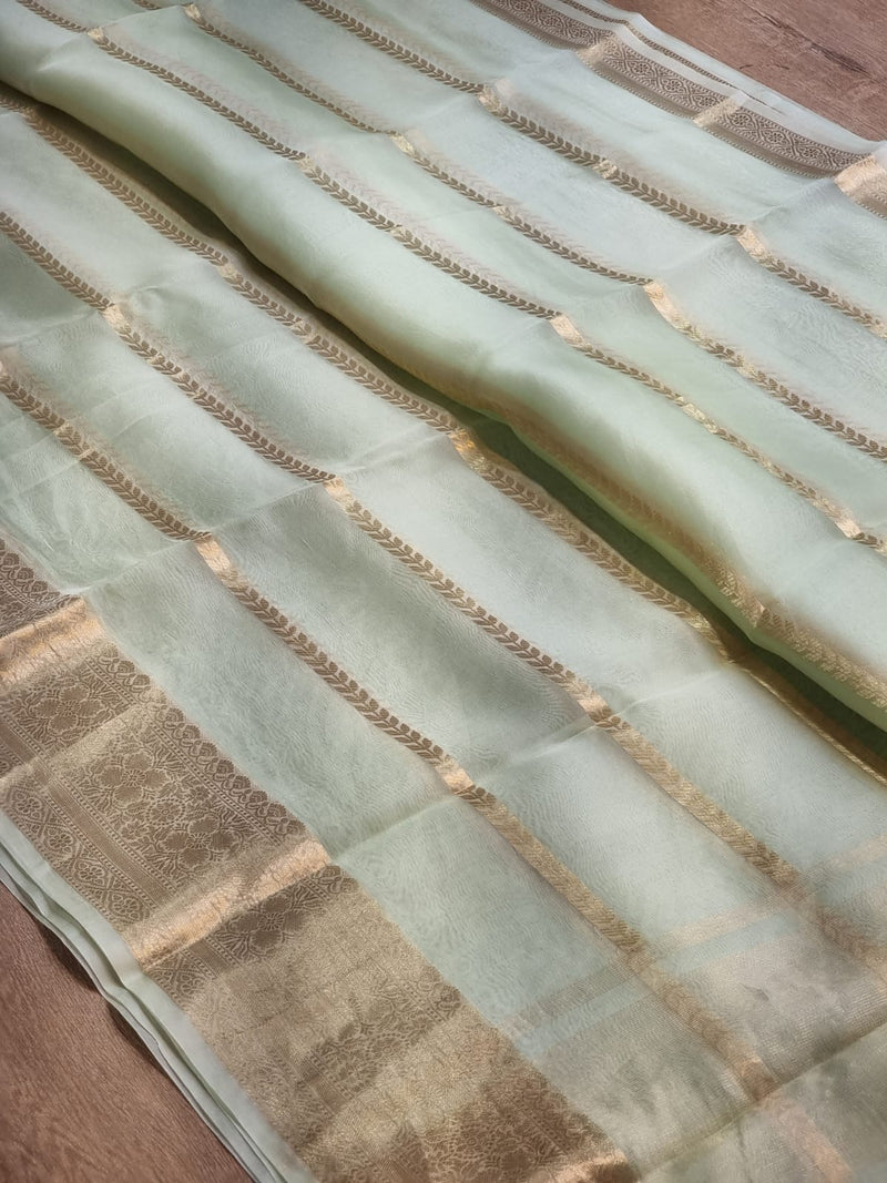 Pastel Green Banarasi Kora Silk Saree