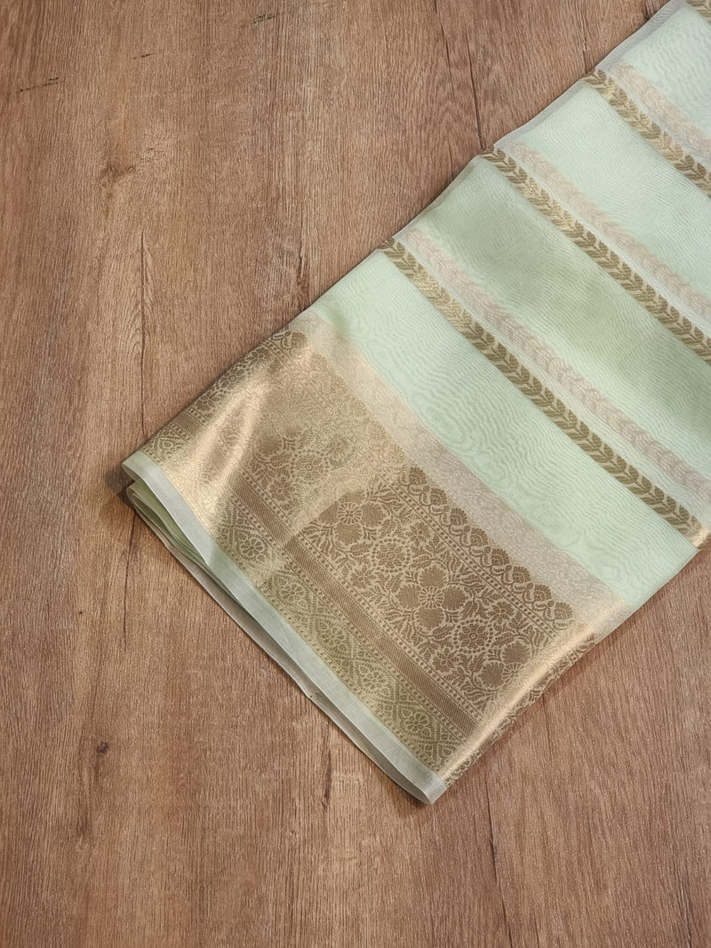 Pastel Green Banarasi Kora Silk Saree