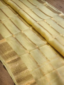 Pastel Yellow Banarasi Kora Silk Saree