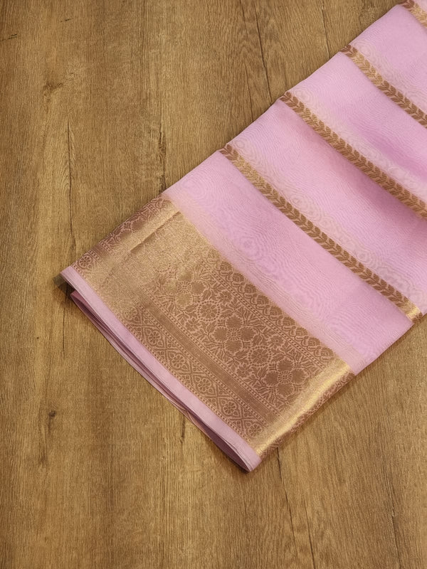 Pink Banarasi Kora Silk Saree