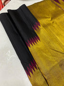 Black Maroon Korvai Raising Temple Border Kanchipuram Silk Saree