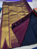 Black Maroon Korvai Raising Temple Border Kanchipuram Silk Saree