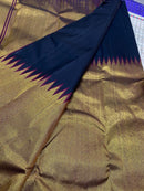 Black Maroon Korvai Raising Temple Border Kanchipuram Silk Saree