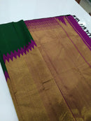 Green Majentha Korvai Raising Temple Border Kanchipuram Silk Saree