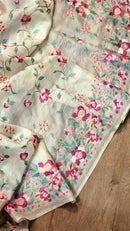 Pure Tussar Silk Embroidery floral jaal Saree with special tassels