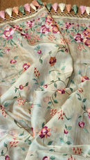 Pure Tussar Silk Embroidery floral jaal Saree with special tassels