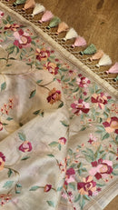 Pure Tussar Silk Embroidery floral jaal Saree with special tassels