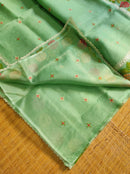 Green Organza Silk Saree with CrossStitch Border Scalloped Edging Embroidery Work