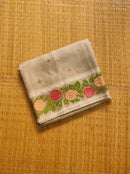 Sandal Organza Silk Saree with CrossStitch Border Scalloped Edging Embroidery Work