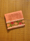 Peach Orange Organza Silk Saree with CrossStitch Border Scalloped Edging Embroidery Work