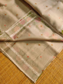 Sandal Organza Silk Saree with CrossStitch Border Scalloped Edging Embroidery Work