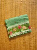 Green Organza Silk Saree with CrossStitch Border Scalloped Edging Embroidery Work