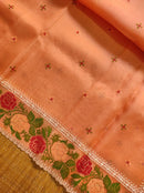 Peach Orange Organza Silk Saree with CrossStitch Border Scalloped Edging Embroidery Work