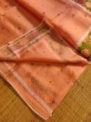 Peach Orange Organza Silk Saree with CrossStitch Border Scalloped Edging Embroidery Work