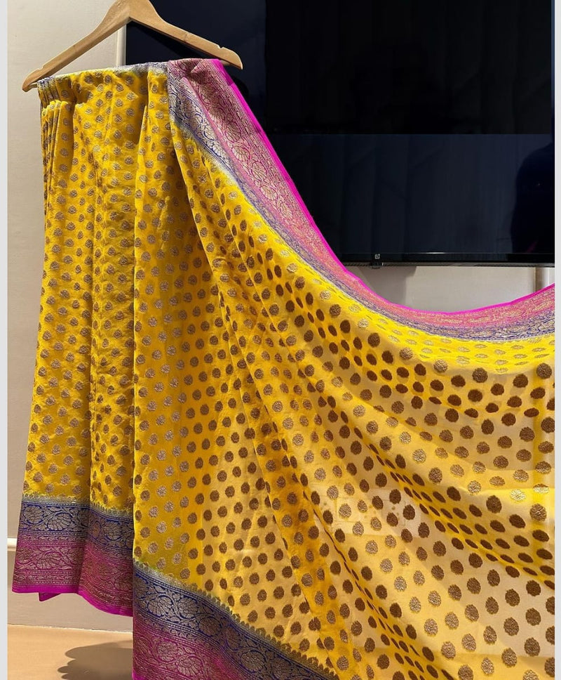 Yellow Pure Khaddi Georgette Silk Saree