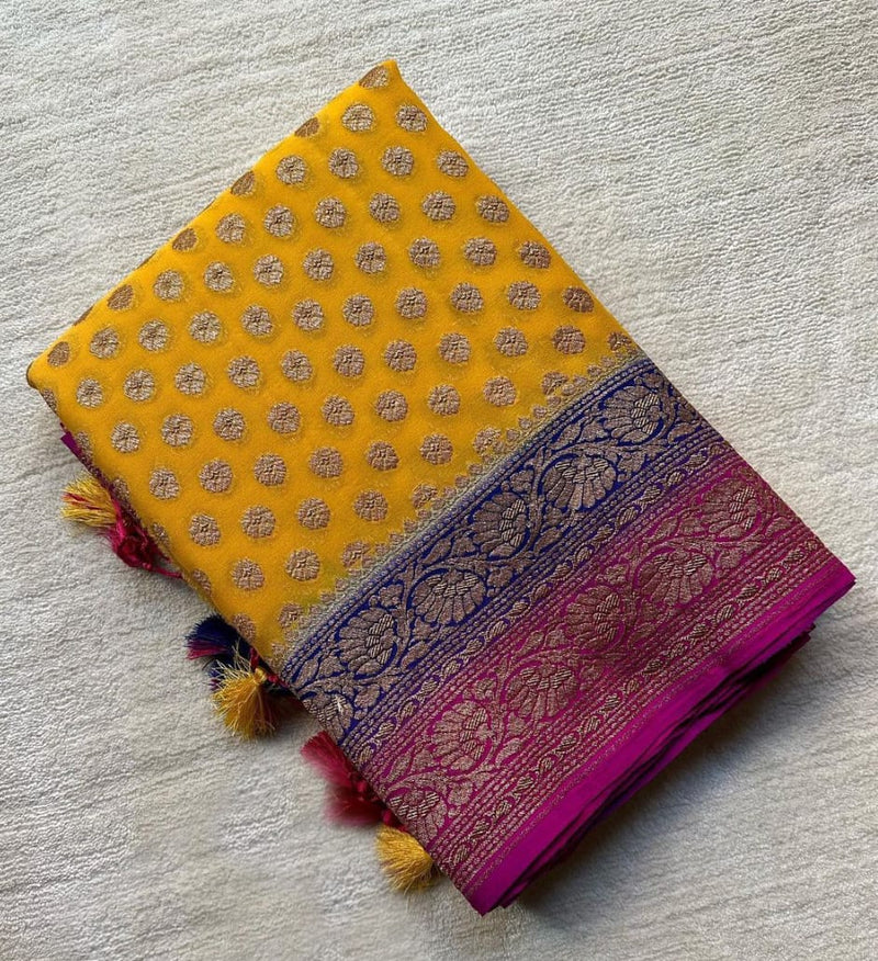 Yellow Pure Khaddi Georgette Silk Saree