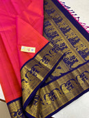 Exclusive Sita Rama Swayamvara Reddish Pink Dual Shade Pure Korvai Kanchipuram Silk Saree