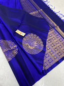 Borderless Royal Blue Soft Silk Saree with Unique Peacock Butta