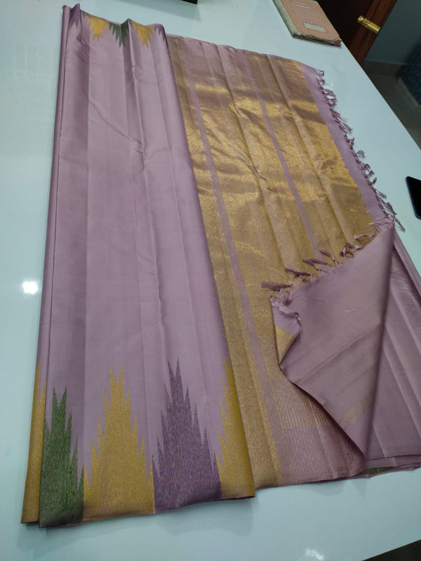 Mauve Pink Temple Border Kanchipuram Silk Saree