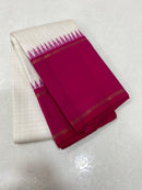 White Pink Temple Border Pure Handloom Kanchipuram Silk Saree
