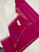 White Pink Temple Border Pure Handloom Kanchipuram Silk Saree