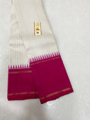 White Pink Temple Border Pure Handloom Kanchipuram Silk Saree