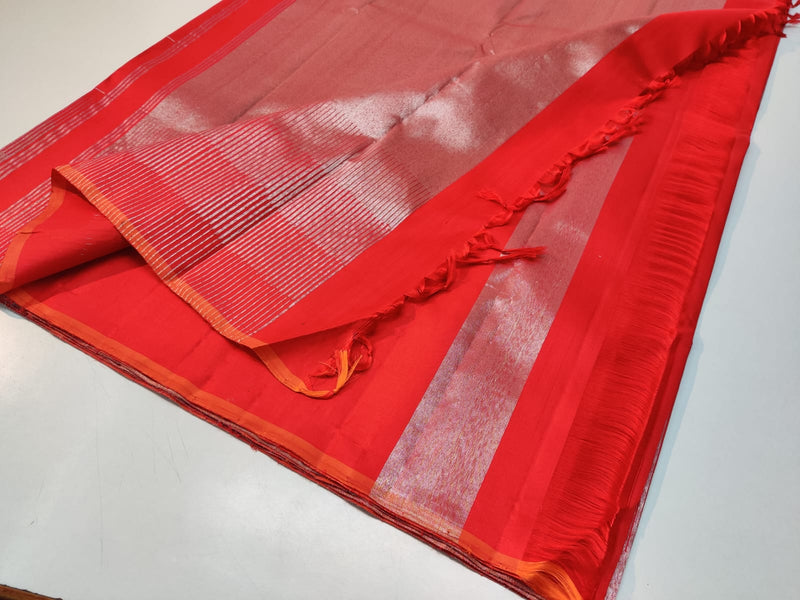 Reddish Orange Seepu Rekku Border Kanchipuram Handloom Silk Saree