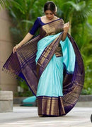 Sky Blue Kanchipuram Korvai Handloom Silk Saree