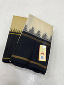 Half White & Black Korvai Temple Kanchipuram Silk Sarees