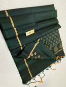 Bottle Green Plain Soft Silk Saree with Designer Pallu and Designer Blouse