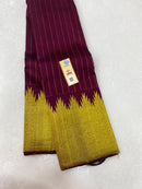 Maroon Kanchipuram Silk Saree with Golden Zari Temple Border