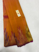 Mustard Pink Dual Shade Korvai Temple Border Pure Kanchipuram Silk Saree