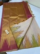 Half White Korvai Temple Border Pure Kanchipuram Silk Saree