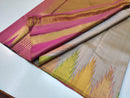Half White Korvai Temple Border Pure Kanchipuram Silk Saree