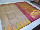 Half White Korvai Temple Border Pure Kanchipuram Silk Saree