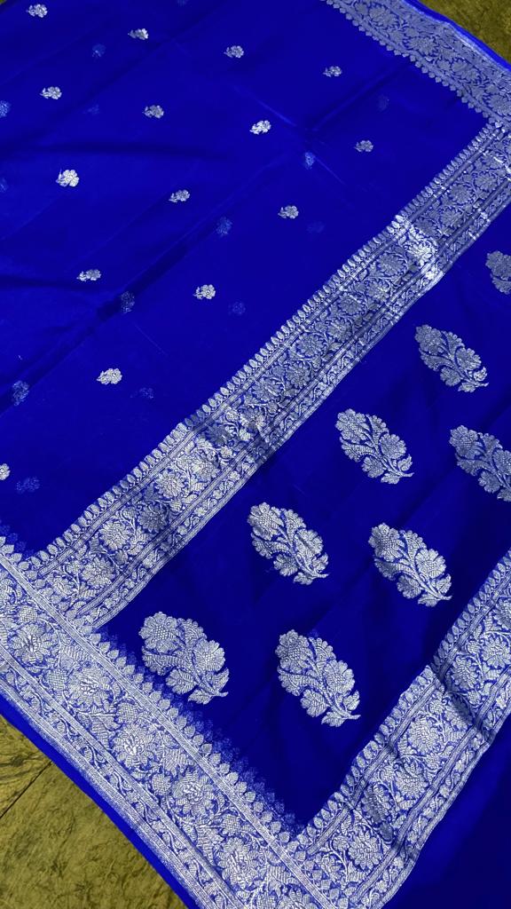 Royal Blue Khaddi Georgette Silk Saree