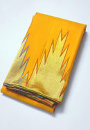Mustard Yellow Korvai Temple Border Pure Kanchipuram Silk Saree