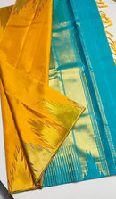 Mustard Yellow Korvai Temple Border Pure Kanchipuram Silk Saree