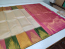 Half White Traditional Korvai Multicolor Temple Border Handloom Kanchipuram Silk Saree