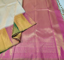 Half White Traditional Korvai Multicolor Temple Border Handloom Kanchipuram Silk Saree