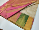 Half White Traditional Korvai Multicolor Temple Border Handloom Kanchipuram Silk Saree