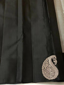 Classic Black Mini Checked Kanchipuram Silk Saree With Silver Zari Border Butta