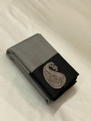 Classic Black Mini Checked Kanchipuram Silk Saree With Silver Zari Border Butta