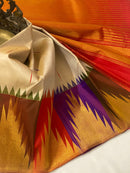 Half White Korvai Contrast Multi Color Temple Border with Body Butta Kanchipuram Silk Saree