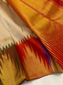 Half White Korvai Contrast Multi Color Temple Border with Body Butta Kanchipuram Silk Saree